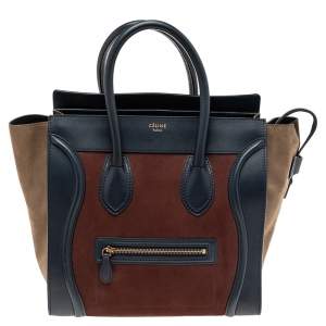 Pre Owned Celine Tricolor Leather and Nubuck Leather Mini Luggage Tote