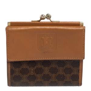 Celine Brown Macadam Coated Canvas and Leather Kisslock French Wallet