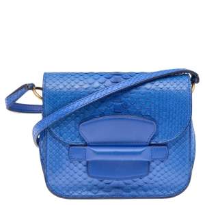 Pre Owned Celine Blue Python Small Tab Crossbody Bag