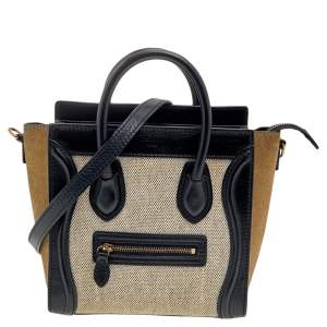Pre Owned Celine Tricolor Canvas, Leather, and Suede Nano Luggage Tote