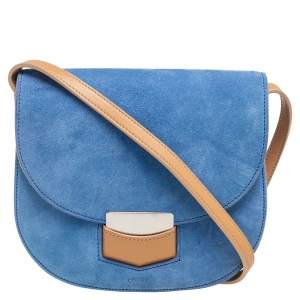 Pre Owned Celine Blue/Tan Suede and Leather Small Trotteur Crossbody Bag