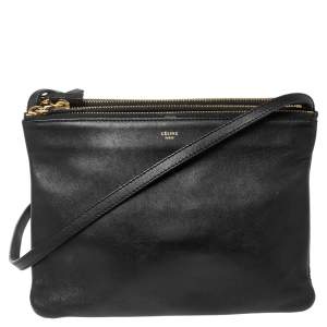 Pre Owned Celine Black Leather Large Trio Crossbody Bag  