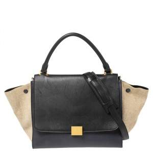 Pre Owned Celine Tricolor Leather and Canvas Medium Trapeze Top Handle Bag