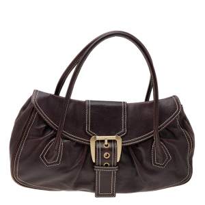 Pre Owned Celine Brown Leather Vintage Buckle Satchel