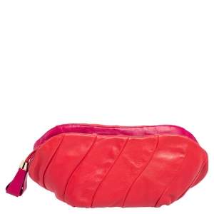 Celine Red/Fuchsia Pleated Leather Clutch
