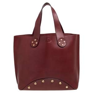 Pre Owned Celine Burgundy Leather Studded Tote
