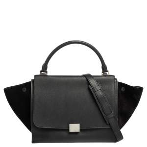 Pre Owned Celine Black Leather And Suede Medium Trapeze Bag