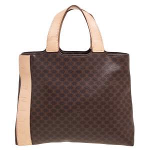 Pre Owned Celine Brown Macadam Coated Canvas and Leather Tote