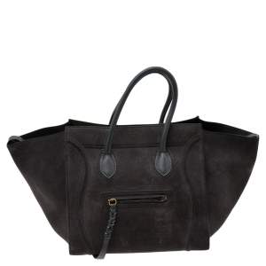 Pre Owned Celine Dark Grey Leather And Suede Medium Phantom Luggage Tote