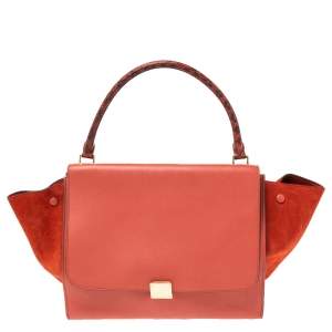 مملوكة مسبقًا Celine Red Leather and Suede Large Trapeze Top Handle Bag