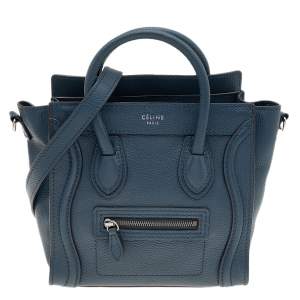 Pre Owned Celine Blue Leather Nano Luggage Tote