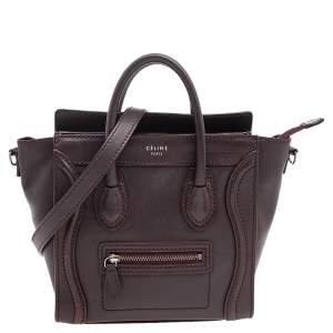 Pre Owned Celine Burgundy Leather Nano Luggage Tote