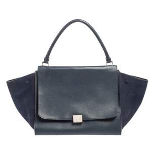 Pre Owned Celine Dark Blue Leather Top Handle Bag