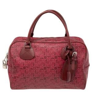 Pre Owned Celine Pink Horse Carriage Printed Leather Satchel
