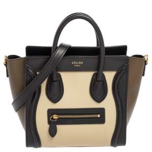 Pre Owned Celine Tri Color Leather Nano Luggage Tote