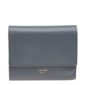 Pre Owned Celine Grey Grained Leather Small Trifold Wallet