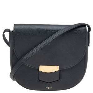 Pre Owned Celine Black Leather Small Trotteur Crossbody Bag