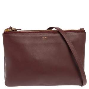 Pre Owned Céline Burgundy Leather Small Trio Zip Crossbody Bag