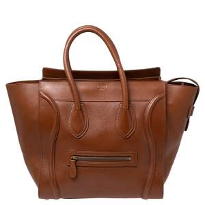 Pre Owned Celine Brown Leather Mini Luggage Tote