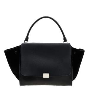 مملوكة مسبقًا Celine Black Leather and Suede Large Trapeze Top Handle Bag