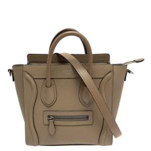 Pre Owned Celine Beige Leather Nano Luggage Tote