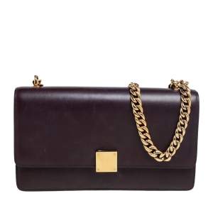 Pre Owned Celine Dark Burgundy Leather Large Case Chain Flap Shoulder Bag