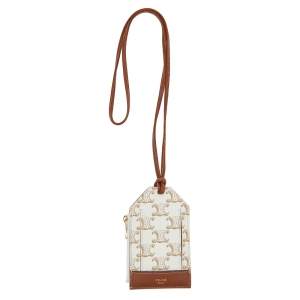 Pre Owned Celine Off White/Tan Triomphe Canvas and Leather ID Card Holder