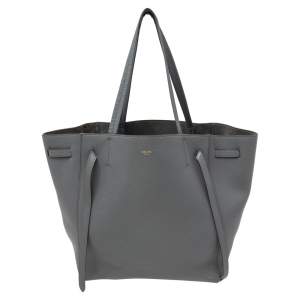 Pre Owned Celine Stone Blue Soft Grained Leather Small Cabas Phantom Tote