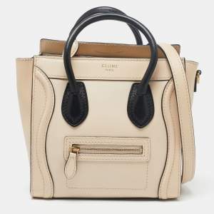 Pre Owned Celine Beige/Black Leather Nano Luggage Tote