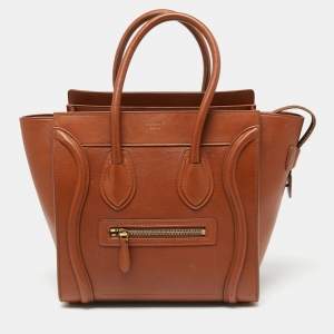 Pre Owned Celine Brown Leather Micro Luggage Tote