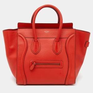 Pre Owned Celine Orange Leather Mini Luggage Tote