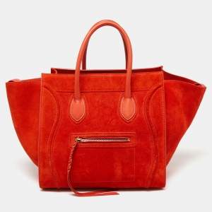 Pre Owned Celine Orange Suede and Leather Medium Phantom Luggage Tote