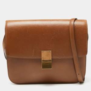 Pre Owned Celine Brown Leather Large Classic Box Shoulder Bag
