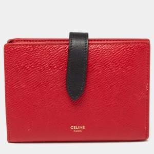 Pre Owned Celine Red/Black Grained Leather Multifunction Strap Wallet