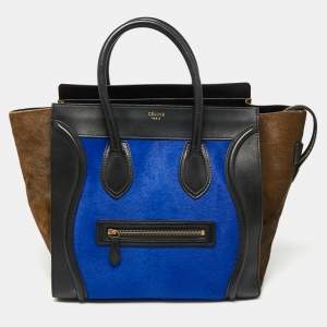 Pre Owned Celine Tricolor Calfhair and Leather Mini Luggage Tote