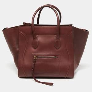 Pre Owned Celine Maroon Leather Medium Phantom Luggage Tote 