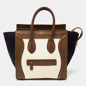 Pre Owned Celine Tri Color Leather and Suede Mini Luggage Tote