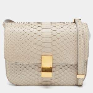Pre Owned Celine Grey Python Medium Classic Box Shoulder Bag
