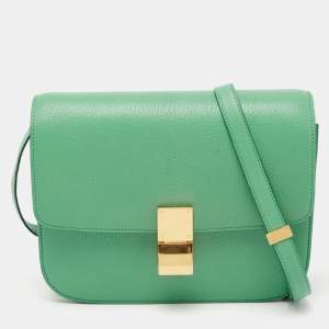 Pre Owned Celine Green Leather Medium Classic Box Shoulder Bag