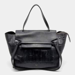 مملوكة مسبقًا Celine Black Croc Embossed Leather Mini Belt Top Handle Bag
