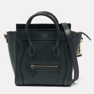 Pre Owned Celine Green Leather Nano Luggage Tote