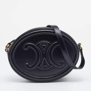 Pre Owned Celine Black Leather Cuir Triomphe Oval Crossbody Bag