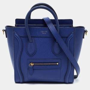 Pre Owned Celine Blue Leather Nano Luggage Tote