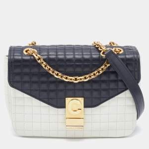 Pre Owned Celine Black/White Quilted Leather Medium C Bag
