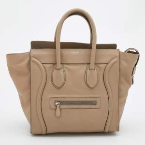 Pre Owned Celine Beige Leather Mini Luggage Tote