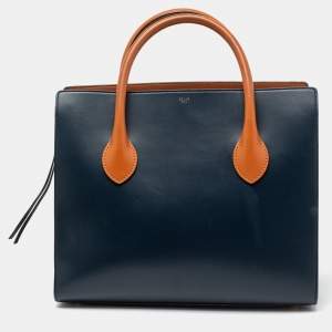 Pre Owned Celine Navy Blue/Tan Brown Leather Boxy Tote