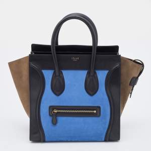 Pre Owned Celine Tricolor Nubuck And Leather Mini Luggage Tote
