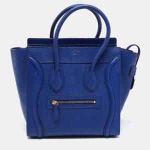Pre Owned Celine Blue Leather Micro Luggage Tote