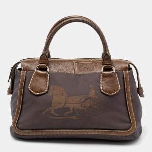 Pre Owned Celine Brown Canvas and Leather Zip Satchel