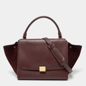 Pre Owned Celine Burgundy Leather and Suede Medium Trapeze Bag